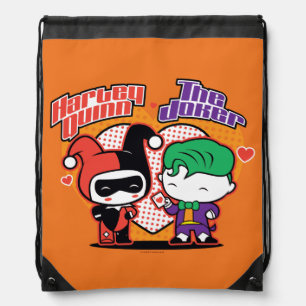 Chibi Harley Quinn & Chibi Joker Hearts Drawstring Bag