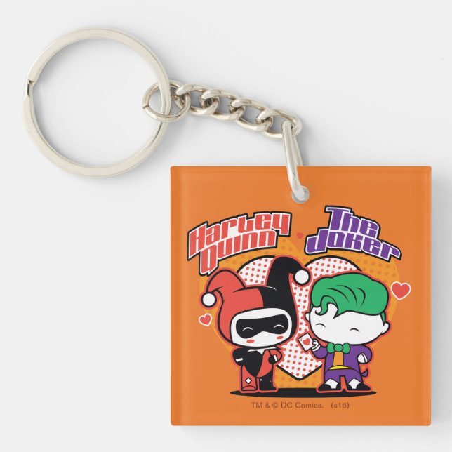 Chibi Harley Quinn & Chibi Joker Hearts Keychain (Front)