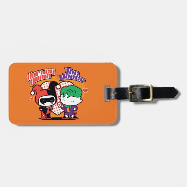 Chibi Harley Quinn & Chibi Joker Hearts Luggage Tag (Front Horizontal)