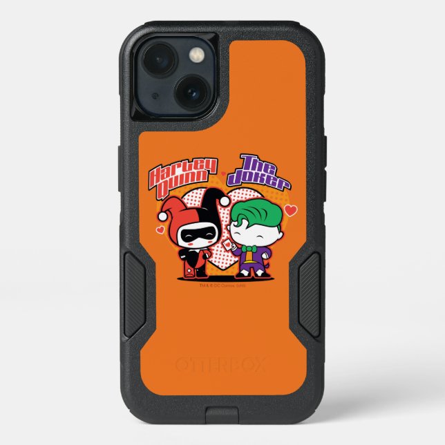 Chibi Harley Quinn & Chibi Joker Hearts Otterbox iPhone Case (Back)