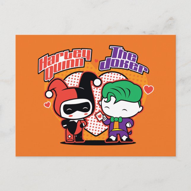 Chibi Harley Quinn & Chibi Joker Hearts Postcard (Front)
