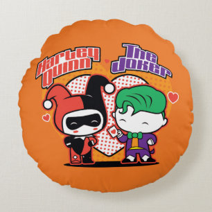 Chibi Harley Quinn & Chibi Joker Hearts Round Pillow