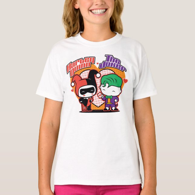 Chibi Harley Quinn & Chibi Joker Hearts T-Shirt (Front)