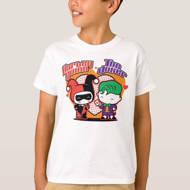 Chibi Harley Quinn & Chibi Joker Hearts T-Shirt (Front)