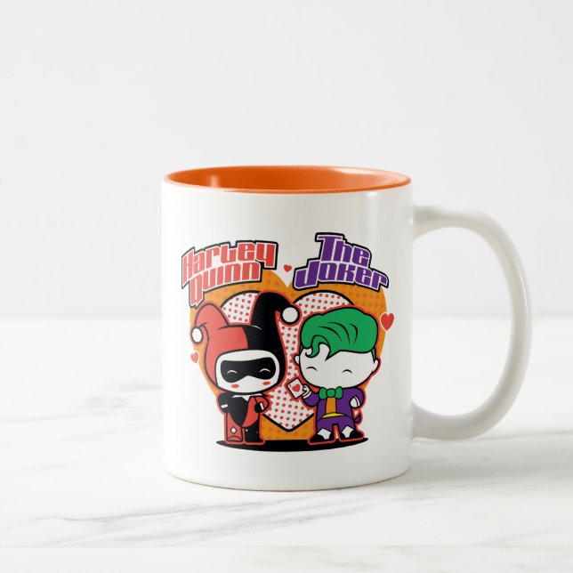 Chibi Harley Quinn & Chibi Joker Hearts Two-Tone Coffee Mug (Right)
