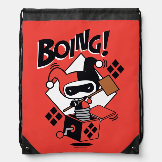 Chibi Harley-Quinn-In-A-Box With Hammer Drawstring Bag (Front)