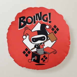 Chibi Harley-Quinn-In-A-Box With Hammer Round Pillow