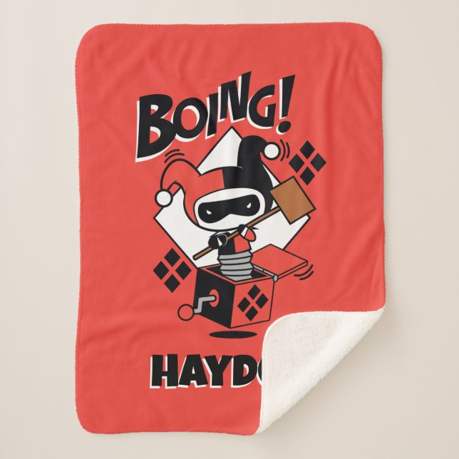 Chibi Harley-Quinn-In-A-Box With Hammer Sherpa Blanket (Front)