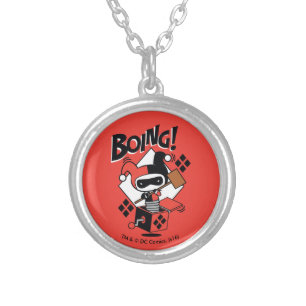 Chibi Harley-Quinn-In-A-Box With Hammer Silver Plated Necklace