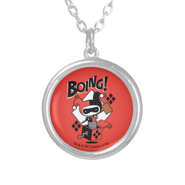 Chibi Harley-Quinn-In-A-Box With Hammer Silver Plated Necklace (Front)