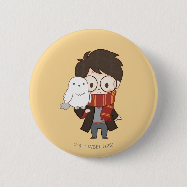 Chibi HARRY POTTER™ & Hedwig Button (Front)