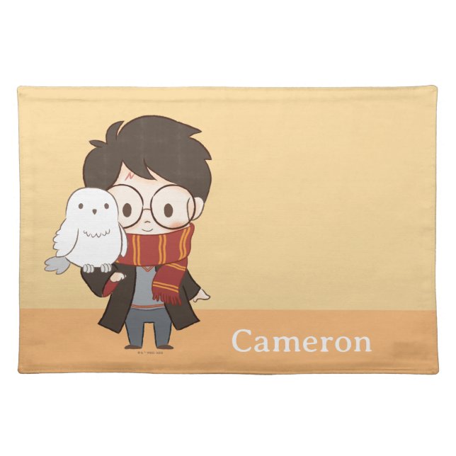 Chibi HARRY POTTER™ & Hedwig Cloth Placemat (Front)