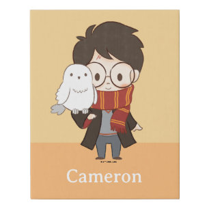 Chibi HARRY POTTER™ & Hedwig Faux Canvas Print