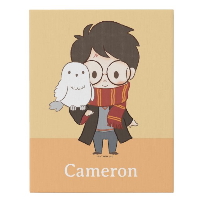 Chibi HARRY POTTER™ & Hedwig Faux Canvas Print (Front)