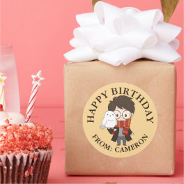 Chibi HARRY POTTER™ & Hedwig Happy Birthday Classic Round Sticker