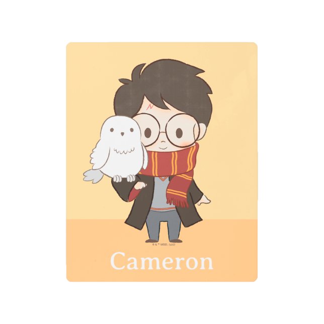 Chibi HARRY POTTER™ & Hedwig Metal Print (Front)