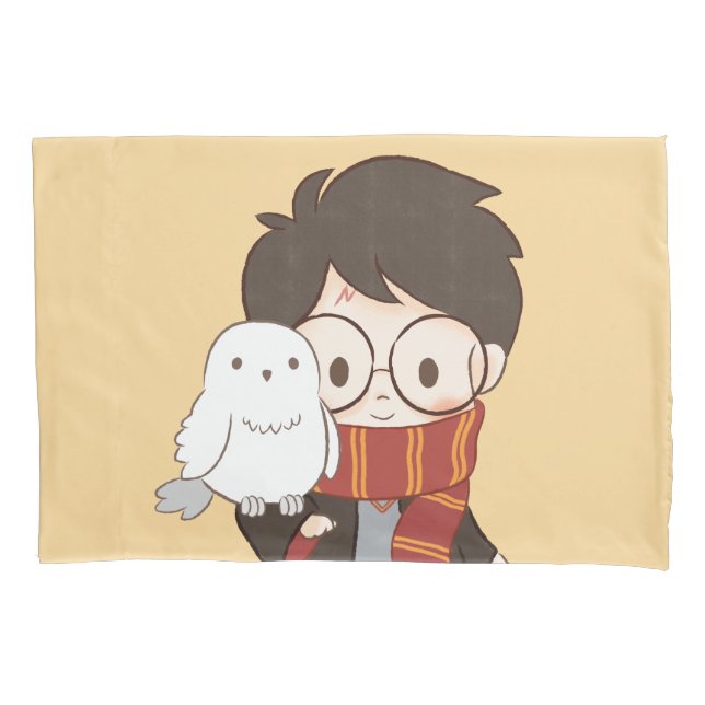 Chibi HARRY POTTER™ & Hedwig Pillow Case (Front)