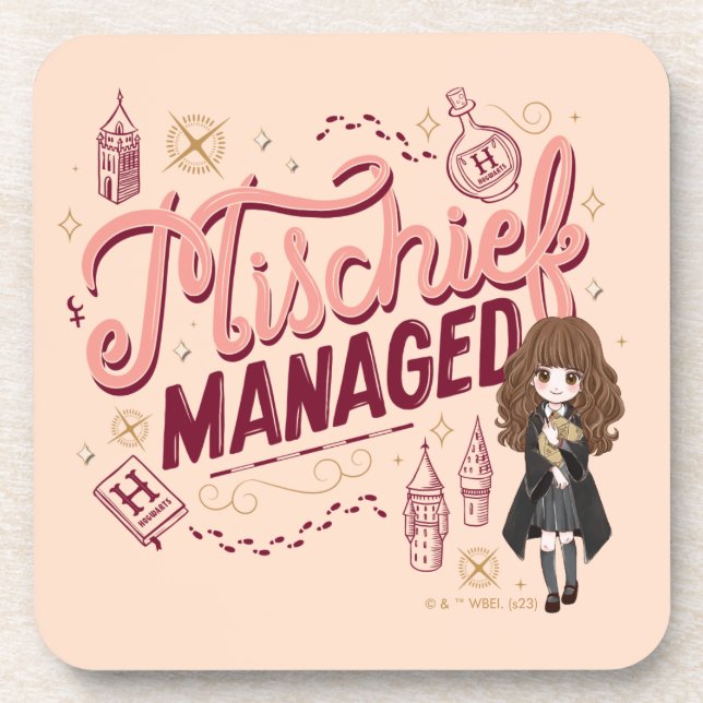 Chibi Hermione "Mischief Managed" Beverage Coaster (Front)