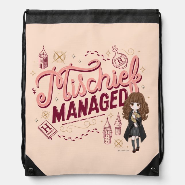 Chibi Hermione "Mischief Managed" Drawstring Bag (Front)