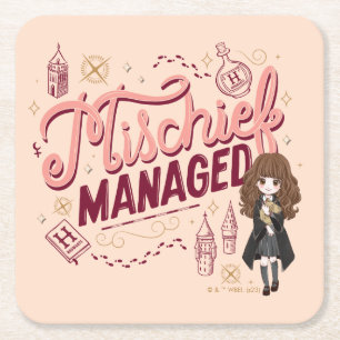 Chibi Hermione "Mischief Managed" Square Paper Coaster