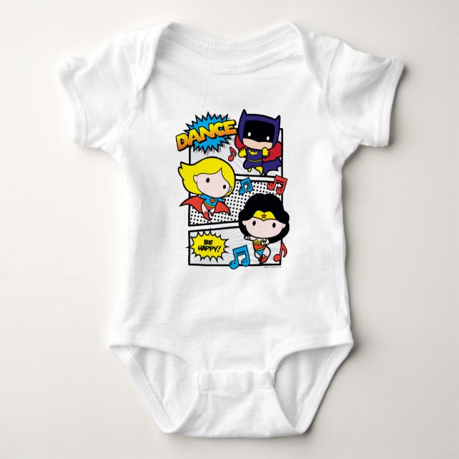 Chibi Heroes Dancing Baby Bodysuit (Front)