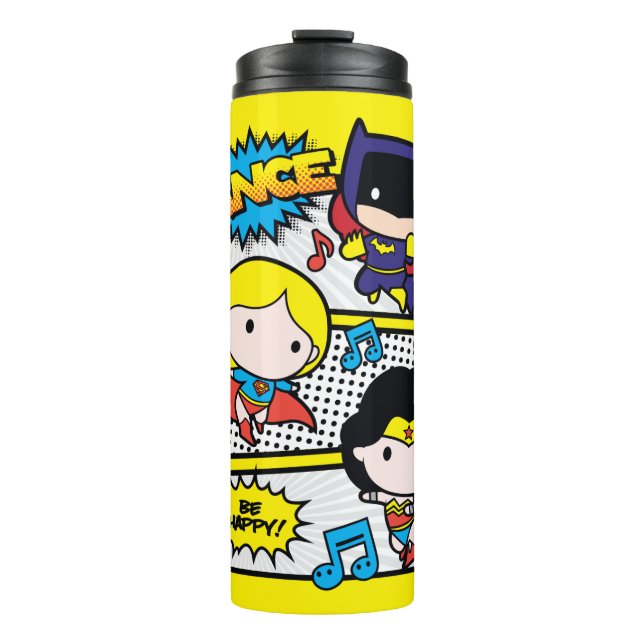 Chibi Heroes Dancing Thermal Tumbler (Front)