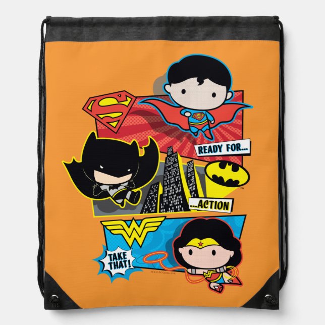Chibi Heroes Ready For Action! Drawstring Bag (Front)