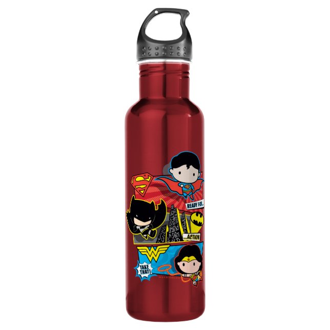 Chibi Heroes Ready For Action! Stainless Steel Water Bottle (Front)