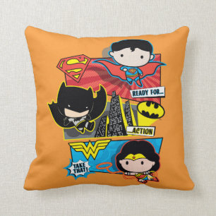 Chibi Heroes Ready For Action! Throw Pillow