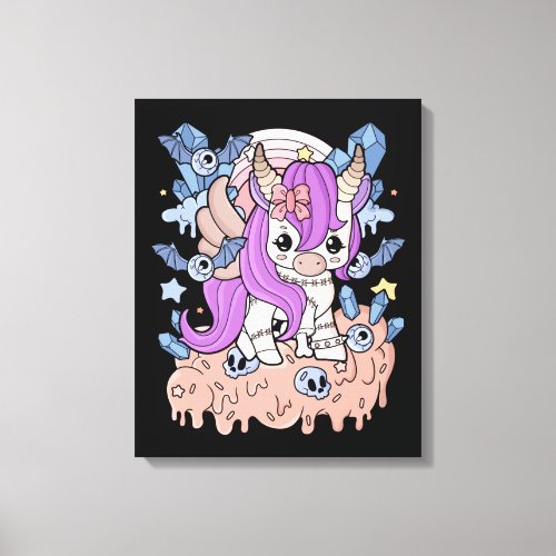 Chibi Horror Unicorn Creepy Kawaii Gift Pastel Canvas Print