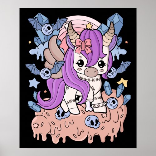 Chibi Horror Unicorn Creepy Kawaii Gift Pastel Poster