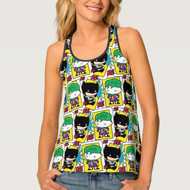 Chibi Joker and Batman Playing Card Pattern Tank Top (Front)