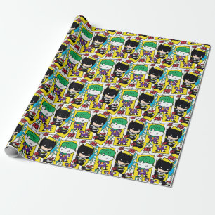 Chibi Joker and Batman Playing Card Pattern Wrapping Paper