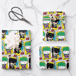 Chibi Joker and Batman Playing Card Pattern Wrapping Paper Sheets