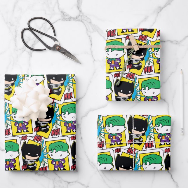 Chibi Joker and Batman Playing Card Pattern Wrapping Paper Sheets (Front)