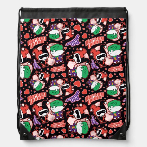 Chibi Joker and Harley Heart Pattern Drawstring Bag