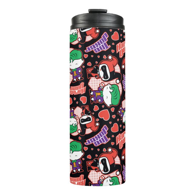 Chibi Joker and Harley Heart Pattern Thermal Tumbler (Front)