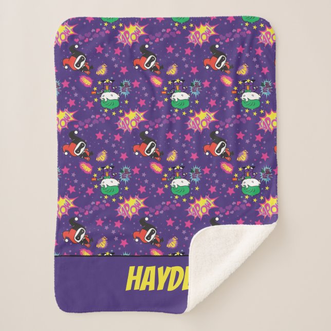 Chibi Joker and Harley Pattern Sherpa Blanket (Front)