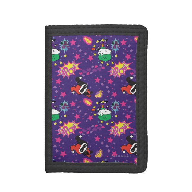 Chibi Joker and Harley Pattern Trifold Wallet (Front Vertical)