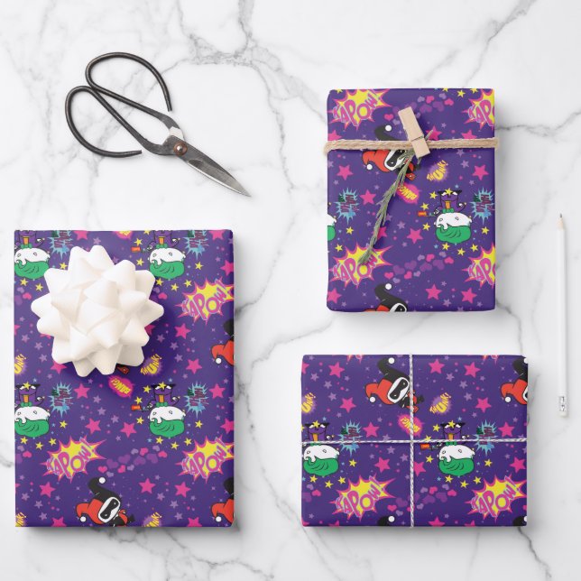 Chibi Joker and Harley Pattern Wrapping Paper Sheets (Front)