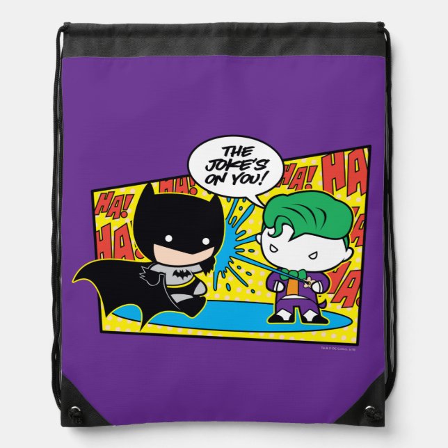 Chibi Joker Pranking Chibi Batman Drawstring Bag (Front)