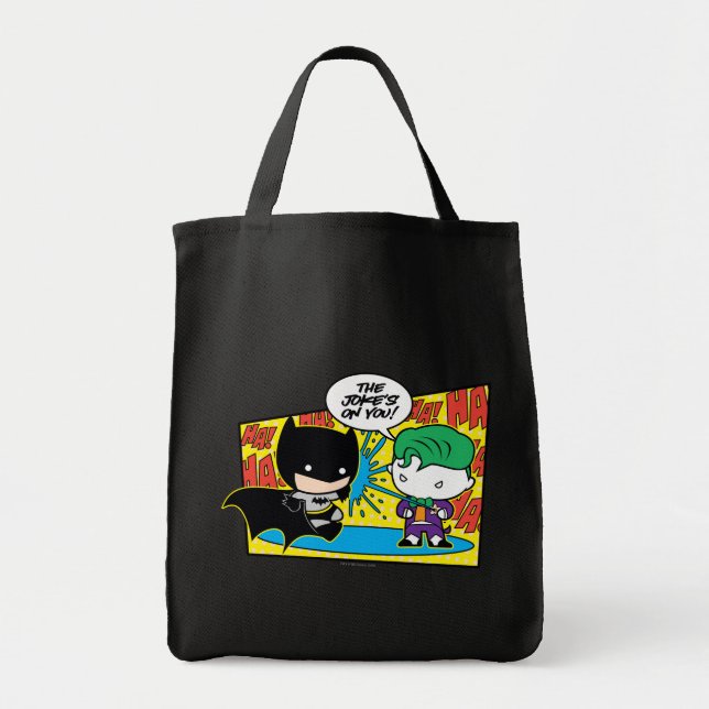 Chibi Joker Pranking Chibi Batman Tote Bag (Front)