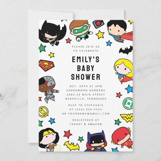 Chibi Justice League Baby Shower Invitation (Front)