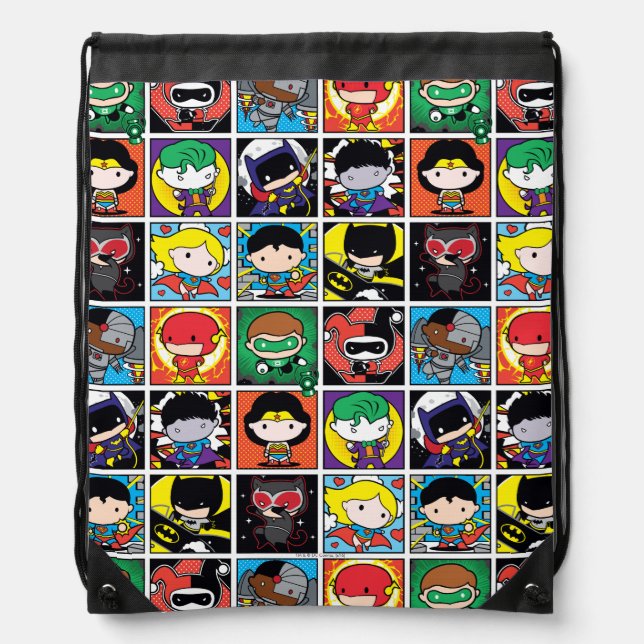 Chibi Justice League Character Pattern Drawstring Bag (Front)
