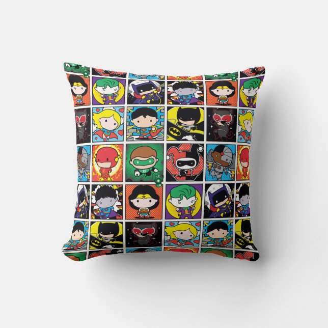 Chibi Justice League Character Pattern Throw Pillow (Front)