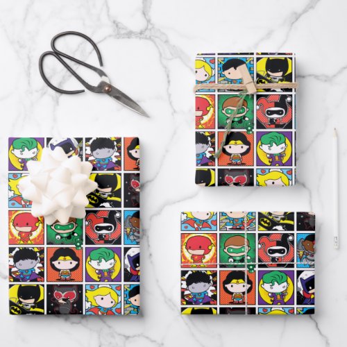 Chibi Justice League Character Pattern Wrapping Paper Sheets