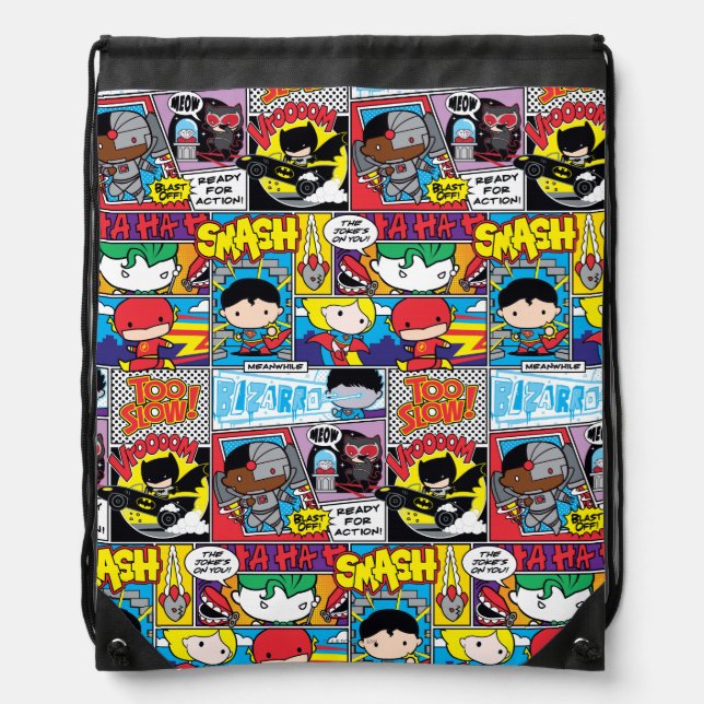 Chibi Justice League Comic Book Pattern Drawstring Bag (Front)