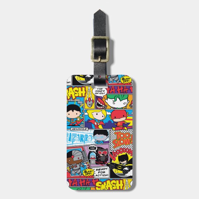 Chibi Justice League Comic Book Pattern Luggage Tag (Front Vertical)