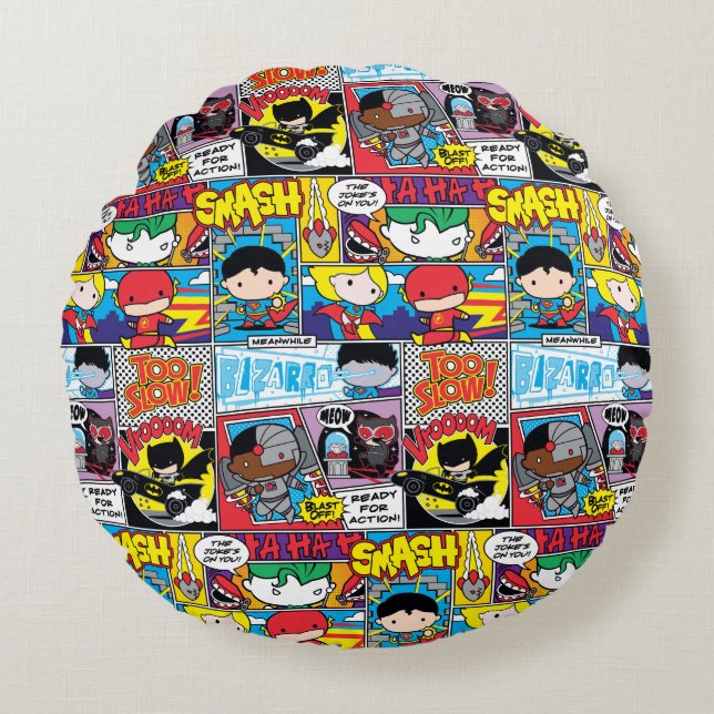 Chibi Justice League Comic Book Pattern Round Pillow (Front)