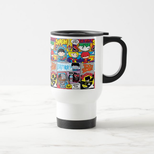 Chibi Justice League Comic Book Pattern Travel Mug (Right)